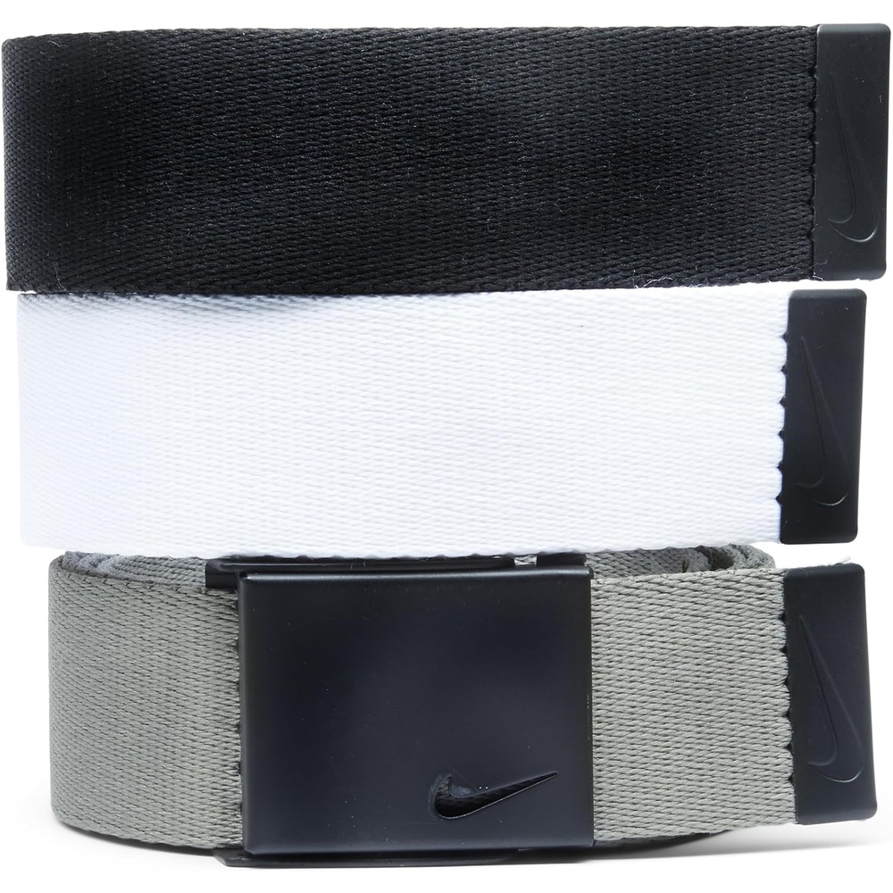 image:imageNike Mens 3 Pack Web BeltBlackWhiteGrey Matte Black