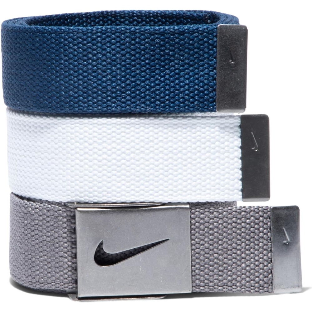 image:imageNike Mens 3 Pack Web BeltWhiteGrayNavy