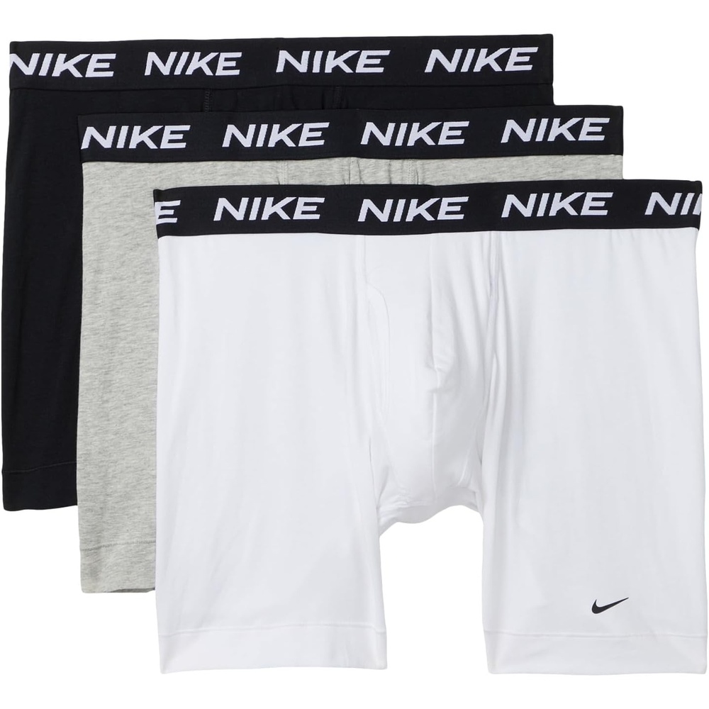 image:imageNike Mens All Day Cotton Stretch Boxer Brief WFly Underwear 3PackWhiteHeather GreyBlack