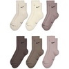 Nike Unisex Adult Everyday Plus M Crew (6 Pairs)(Light Orewood Brown/Sail/Malt/Baroque Brown/Mink Brown/Particle Rose)