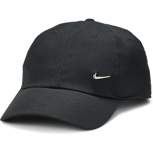 Nike Adult Dri-FIT Club Unstructured Metal Swoosh Cap Hat | Mens and Womens(Black/Metallic Silver)