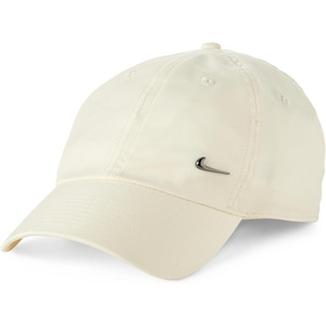 Nike Adult Dri-FIT Club Unstructured Metal Swoosh Cap Hat | Mens and Womens(Coconut Milk/Metallic Black)
