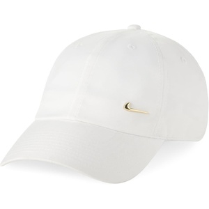 Nike Adult Dri-FIT Club Unstructured Metal Swoosh Cap Hat | Mens and Womens(White/Metallic Gold)