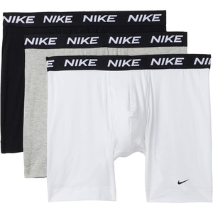 Nike Men’s All Day Cotton Stretch Boxer Brief W/Fly Underwear (3-Pack)(White/Heather Grey/Black)