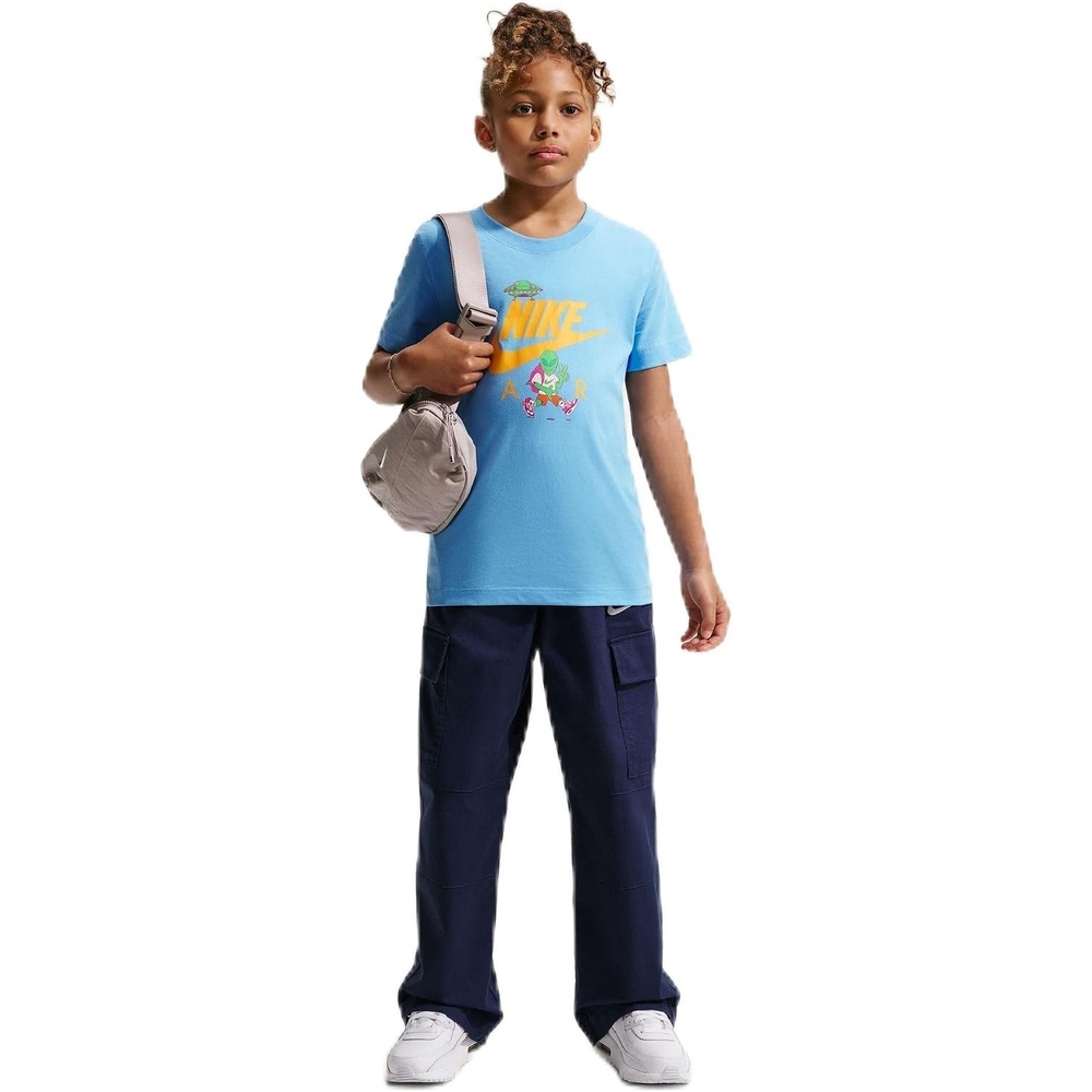 image:imageNike Big Kids Sportswear Club Graphic TShirt Large Swoosh Boys GirlsFootball BlueAlien