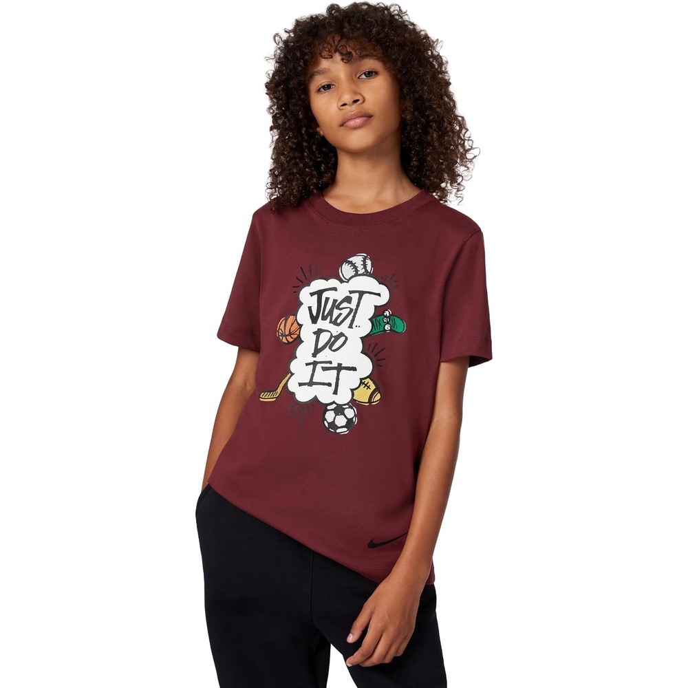 image:imageNike Big Kids Sportswear Club Just Do It Graphic TShirt Boys and GirlsDark Team Red