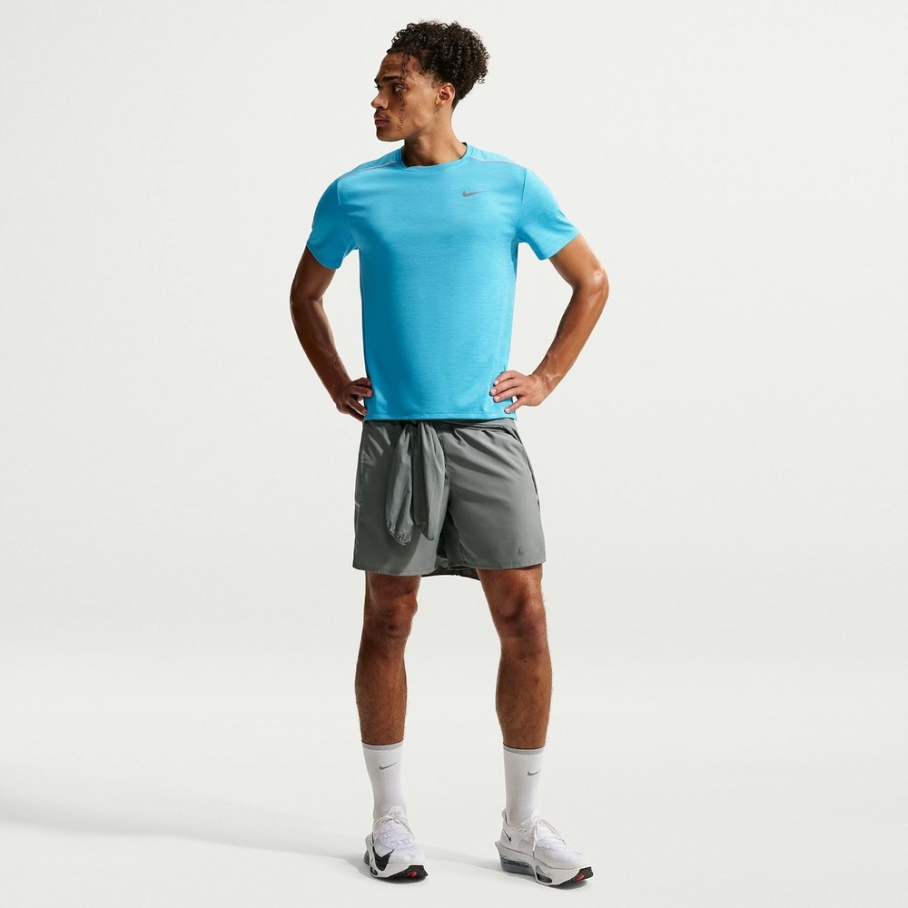 image:imageNike Mens Miler DriFit UV ShortSleeve Running TopBaltic BlueReflective Silver