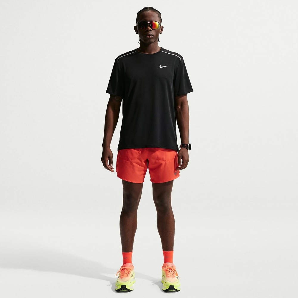 image:imageNike Mens Miler DriFit UV ShortSleeve Running TopBlackReflective Silver