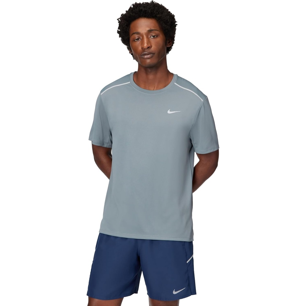 image:imageNike Mens Miler DriFit UV ShortSleeve Running TopSmoke GreyReflective Silver