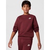 Nike Big Kids’ Sportswear Club Fleece Crew-Neck Sweatshirt – Boys and Girls(Dark Team Red/White)