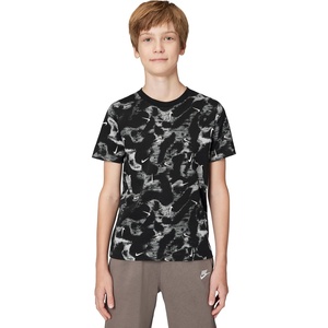 Nike Big Kids’ Sportswear Club All-Over-Print T-Shirt – Boys and Girls((Lbr)/Black/Light Smoke Grey)