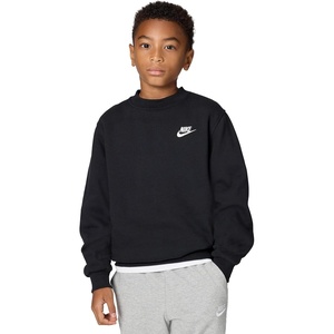 Nike Big Kids’ Sportswear Club Fleece Crew-Neck Sweatshirt – Boys and Girls(Black/White)