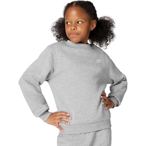 Nike Big Kids’ Sportswear Club Fleece Crew-Neck Sweatshirt – Boys and Girls(Dark Grey Heather/White)
