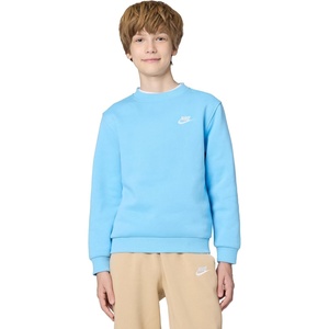 Nike Big Kids’ Sportswear Club Fleece Crew-Neck Sweatshirt – Boys and Girls(Football Blue/White)