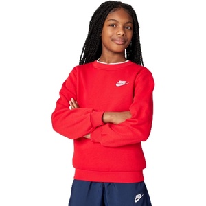 Nike Big Kids’ Sportswear Club Fleece Crew-Neck Sweatshirt – Boys and Girls(University Red/White)