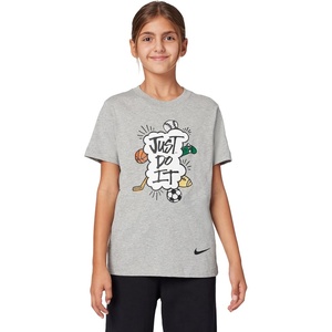 Nike Big Kids’ Sportswear Club Just Do It Graphic T-Shirt – Boys and Girls(Dark Grey Heather)