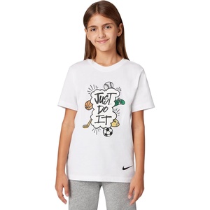 Nike Big Kids’ Sportswear Club Just Do It Graphic T-Shirt – Boys and Girls(White)