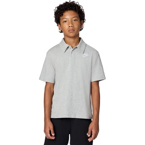 Nike Big Kids’ Sportswear Club Knit Short-Sleeve Polo Shirt – Boys & Girls(Dark Grey Heather/White)