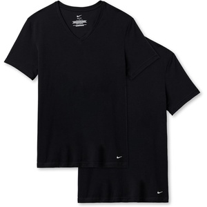 Nike Men’s Essential Cotton Stretch Short Sleeve V-Neck Undershirts (2-Pack)(Black/Black)