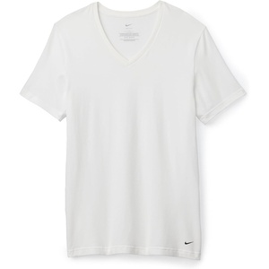 Nike Men’s Essential Cotton Stretch Short Sleeve V-Neck Undershirts (2-Pack)(White/White)