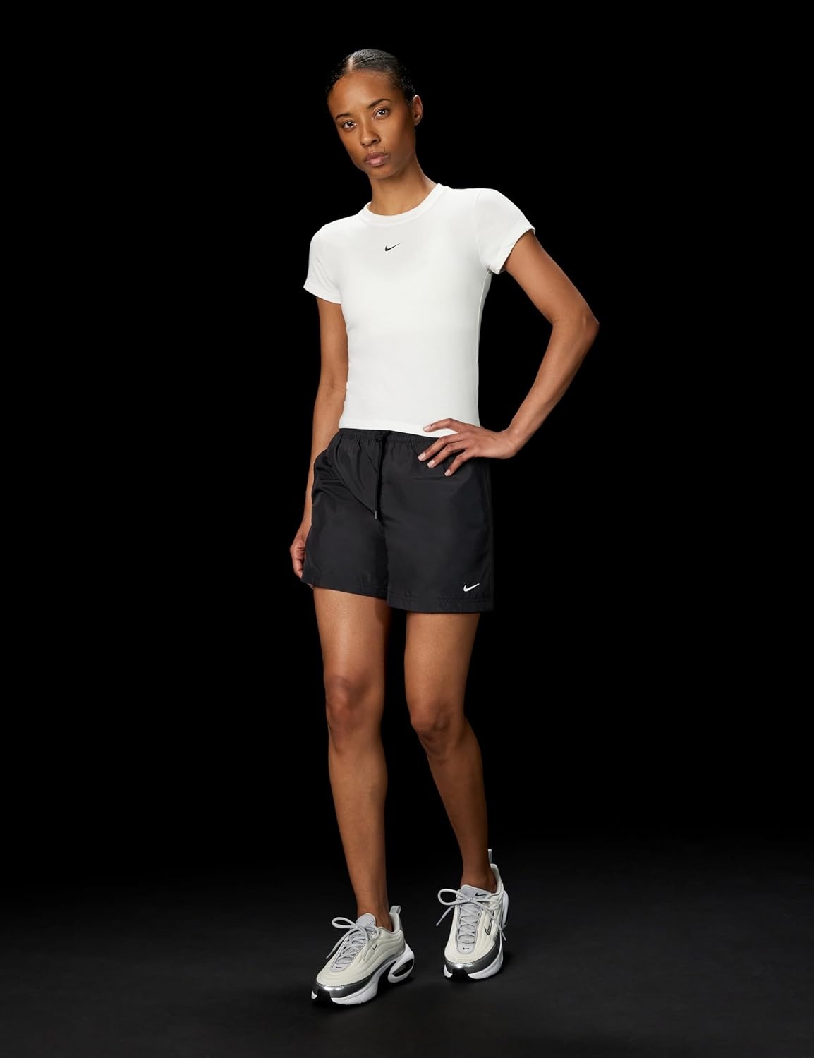 image:imageNike Womens Sportswear Classic Wovens MidRise ShortsBlackWhite