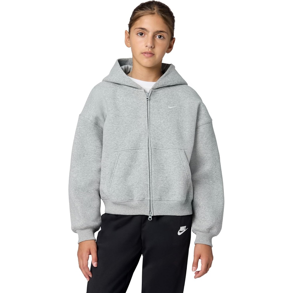 image:imageNike Girls Nike Studio Fleece Oversized FullZip Hoodie SweatshirtDark Grey HeatherParticle GreyWhite