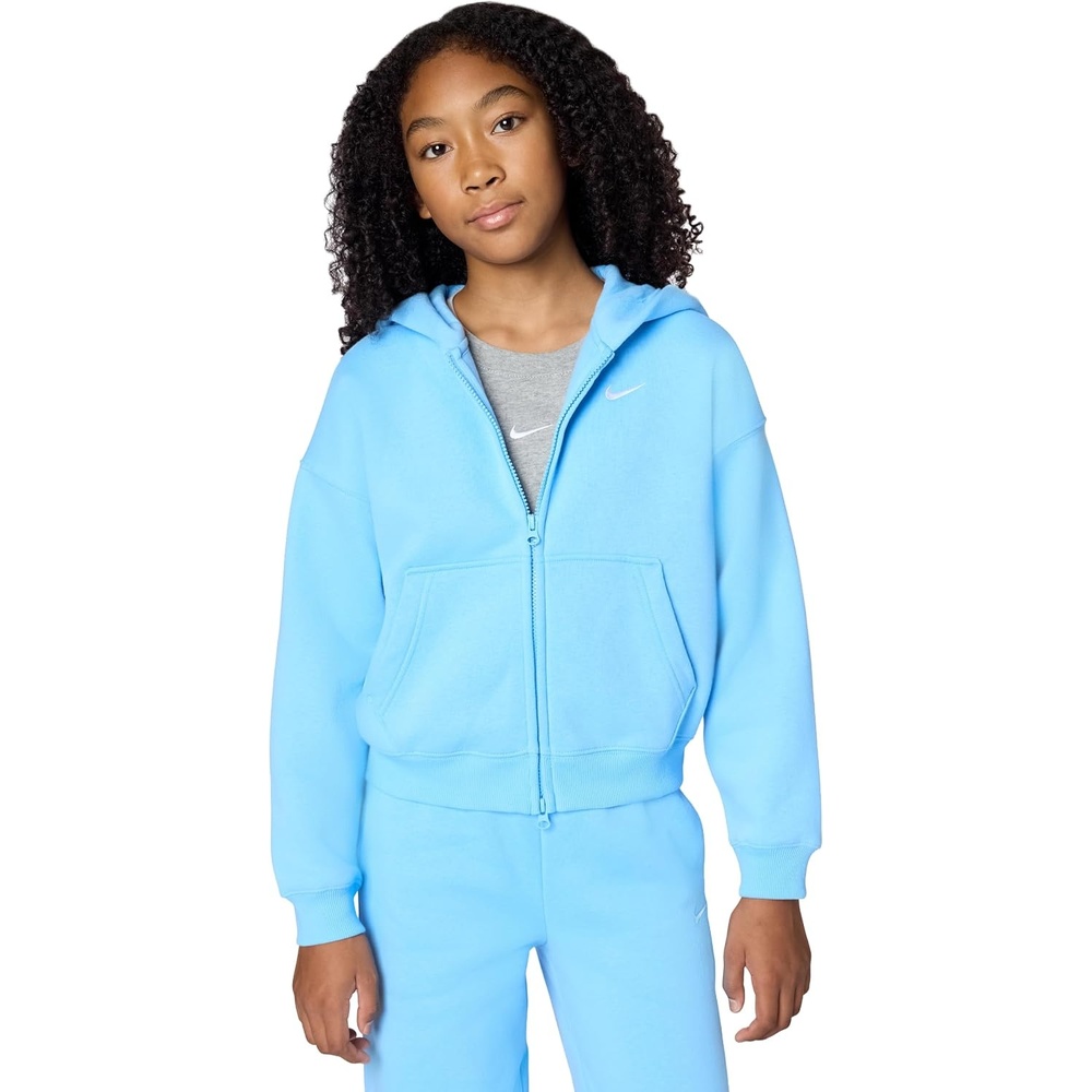 image:imageNike Girls Nike Studio Fleece Oversized FullZip Hoodie SweatshirtFootball BlueWhite