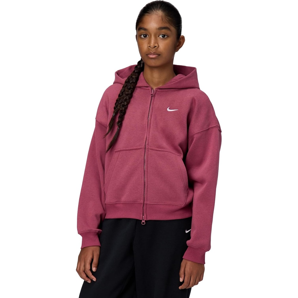 image:imageNike Girls Nike Studio Fleece Oversized FullZip Hoodie SweatshirtPink SmokeWhite