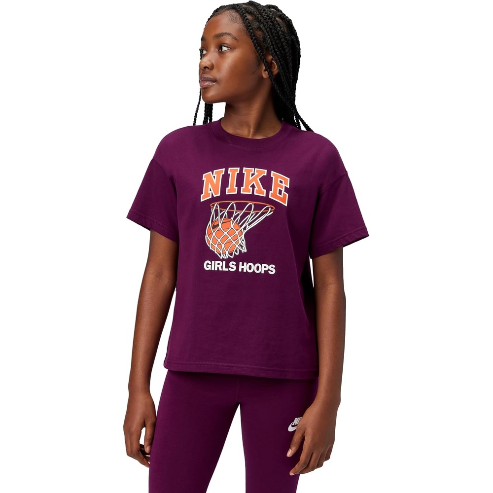 image:imageNike Girls Sportswear Club Modern Script Boyfriend TShirtBordeaux