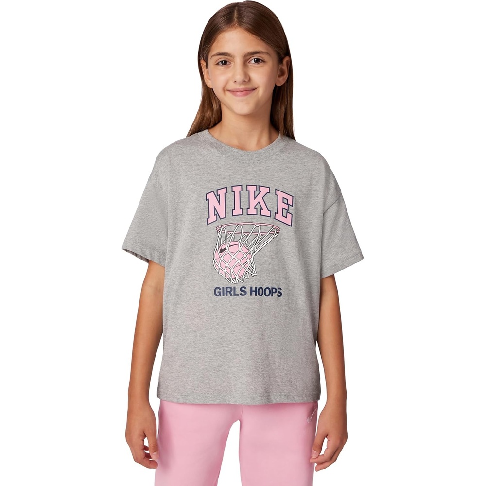 image:imageNike Girls Sportswear Club Modern Script Boyfriend TShirtDark Grey Heather