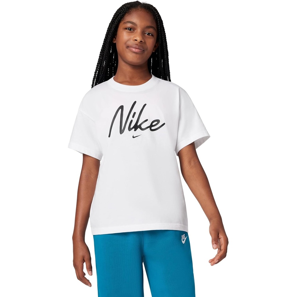 image:imageNike Girls Sportswear Club Modern Script Boyfriend TShirtWhite
