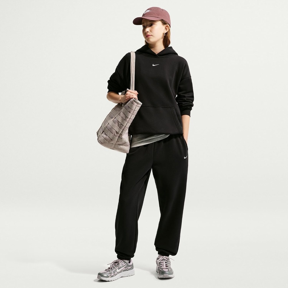 image:imageNike Girls Sportswear Studio Fleece Oversized Pullover Hoodie SweatshirtBlackWhite