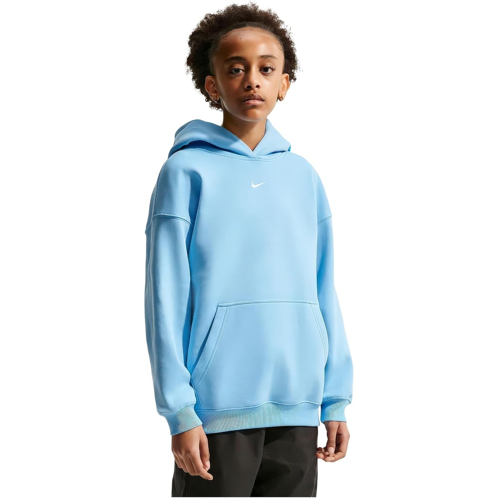 image:imageNike Girls Sportswear Studio Fleece Oversized Pullover Hoodie SweatshirtFootball BlueWhite