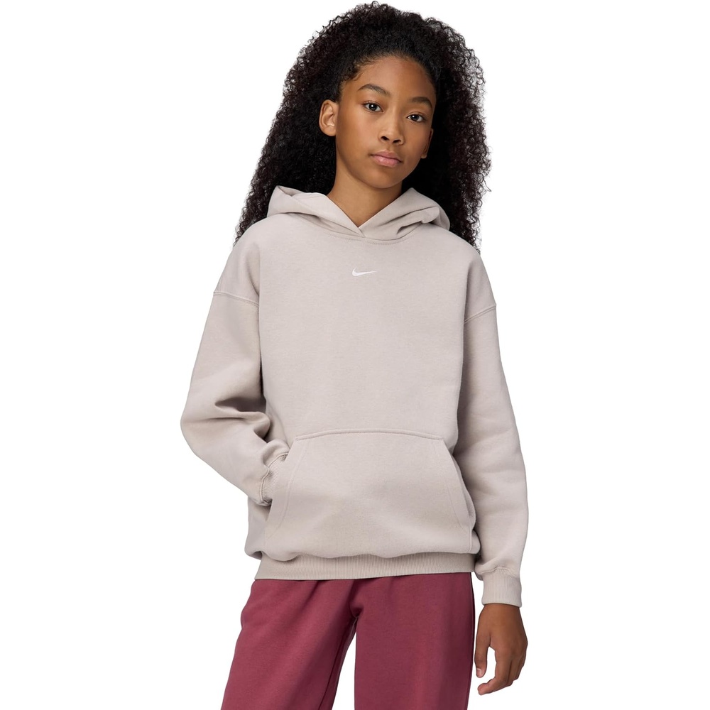 image:imageNike Girls Sportswear Studio Fleece Oversized Pullover Hoodie SweatshirtMoon ParticleWhite
