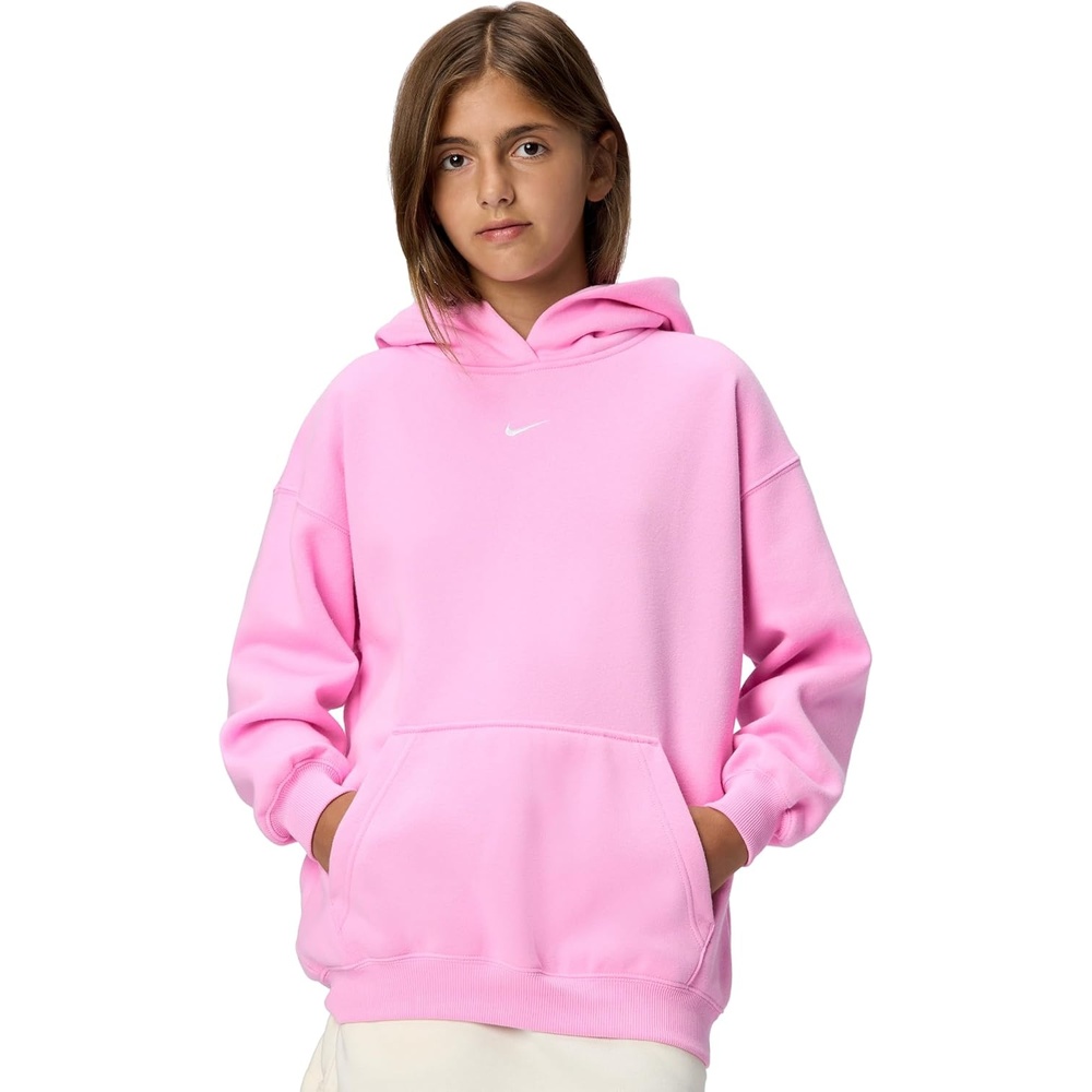 image:imageNike Girls Sportswear Studio Fleece Oversized Pullover Hoodie SweatshirtPink RiseWhite