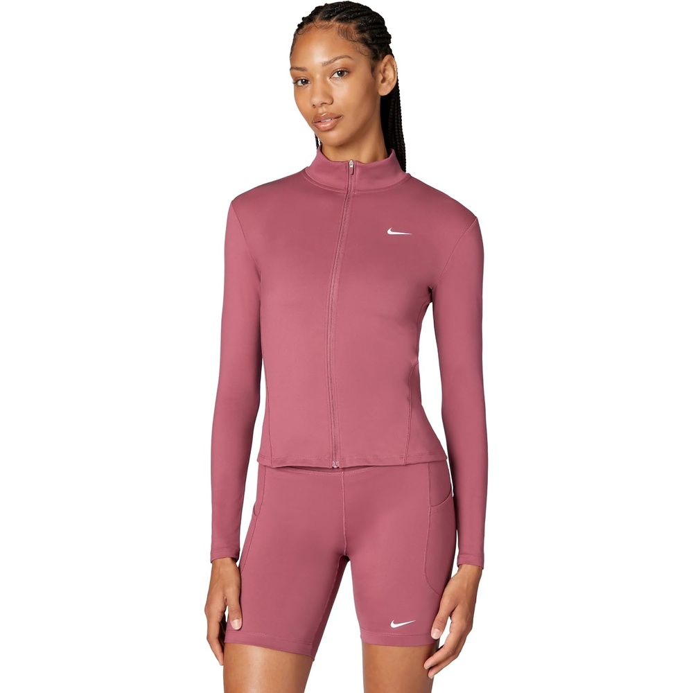 image:imageNike Womens One Fitted DriFIT FullZip Jacket Pink SmokeWhite Medium