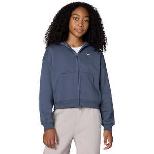 Nike Girls’ Nike Studio Fleece Oversized Full-Zip Hoodie Sweatshirt(Thunder Blue/White)