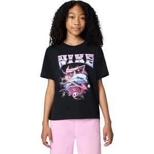 Nike Girls’ Sportswear Club Modern Script Boyfriend T-Shirt(Black/(Dolphin))