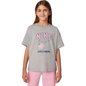 Nike Girls’ Sportswear Club Modern Script Boyfriend T-Shirt(Dark Grey Heather)