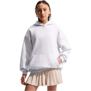 Nike Girls’ Sportswear Studio Fleece Oversized Pullover Hoodie Sweatshirt(Birch Heather/White)