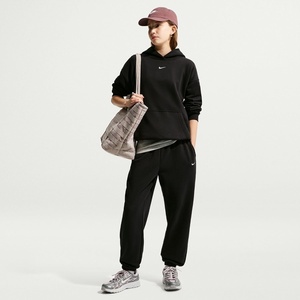Nike Girls’ Sportswear Studio Fleece Oversized Pullover Hoodie Sweatshirt(Black/White)