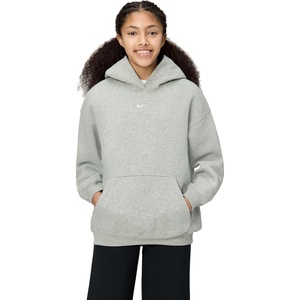 Nike Girls’ Sportswear Studio Fleece Oversized Pullover Hoodie Sweatshirt(Dark Grey Heather/White)