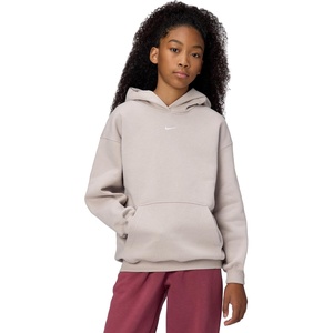 Nike Girls’ Sportswear Studio Fleece Oversized Pullover Hoodie Sweatshirt(Moon Particle/White)