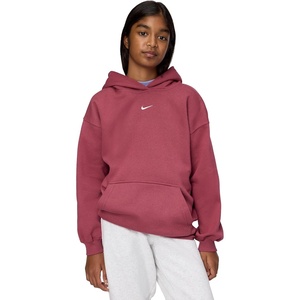 Nike Girls’ Sportswear Studio Fleece Oversized Pullover Hoodie Sweatshirt(Pink Smoke/White)