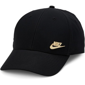 Nike Adult Dri-FIT Club Structured Metal Logo Cap Hat | Mens and Womens(Black/Metallic Gold)