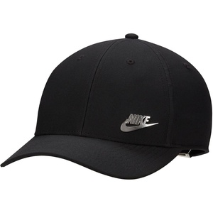 Nike Adult Dri-FIT Club Structured Metal Logo Cap Hat | Mens and Womens(Black/Metallic Silver)