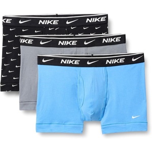 Nike Men’s Essential Cotton Stretch W/Fly Trunk Underwear (3-Pack)(Swoosh Print/Cool Grey/University Blue)