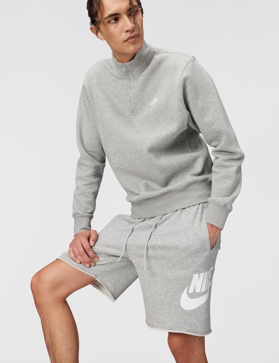 image:imageNike Mens Club French Terry Alumni ShortsDark Grey HeatherLight Smoke GreyWhite