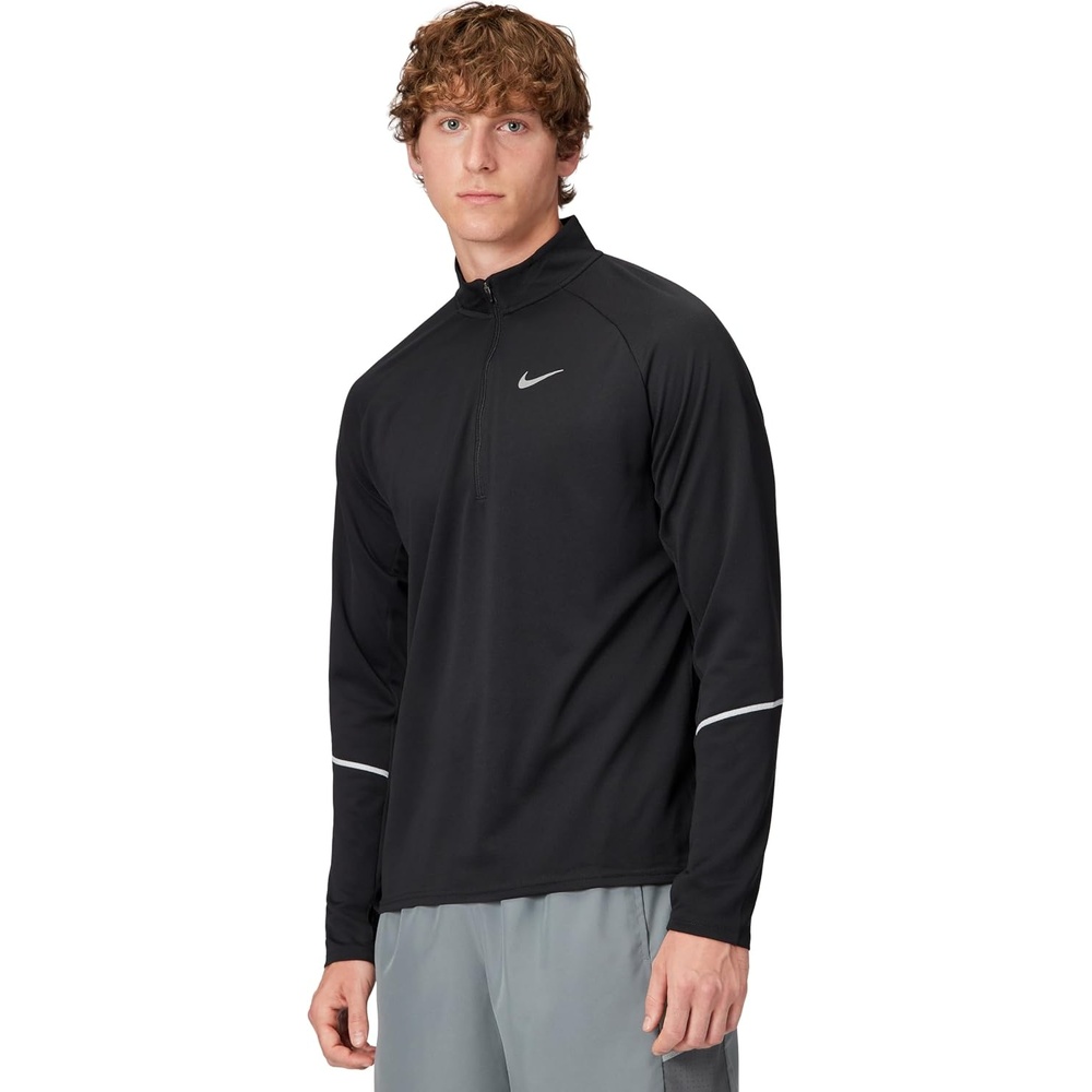 image:imageNike Mens Miler Drifit Uv LongSleeve Half Zip Running TopBlackReflective Silver