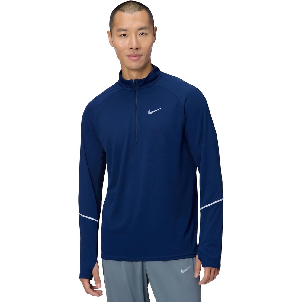 image:imageNike Mens Miler Drifit Uv LongSleeve Half Zip Running TopMidnight NavyReflective Silver